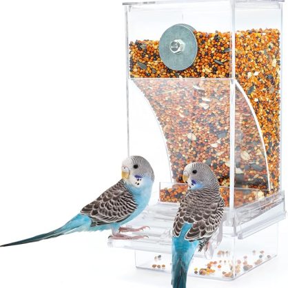 No Mess Automatic Bird Feeder Transparent Food Container Cage Acrylic Parrot Feeder Accessories for Small Birds Parrot Cockatoo Canary